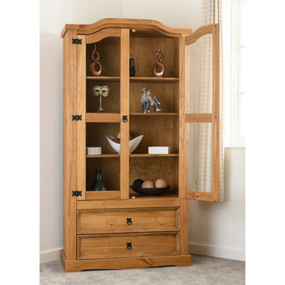 Seconique Corona Pine and Glass 2 Door 2 Drawer Display Cabinet - Image 5