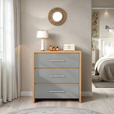 Seconique Seville 3 Drawer Chest Oak And Grey Sheen Finish from B&Q