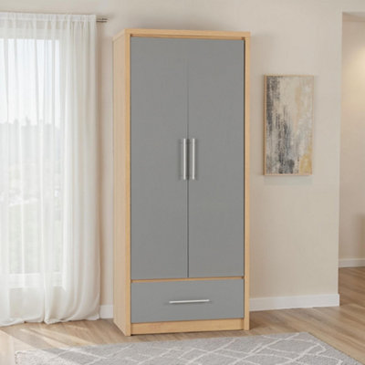 Seconique Seville 2 Door 1 Drawer Wardrobe In Oak And Grey Sheen Finish from B&Q