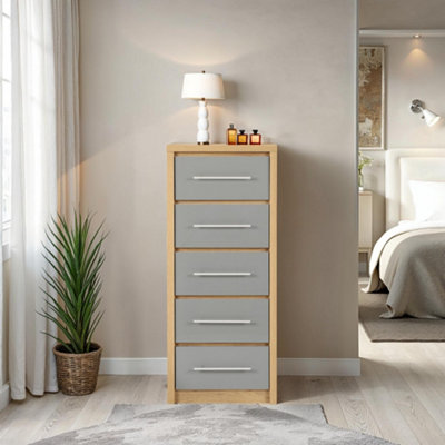 Seconique Seville 5 Drawer Chest Oak And Grey Sheen Finish from B&Q