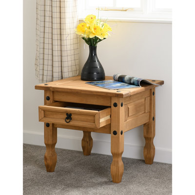 Seconique Corona Lamp End Table With Drawer In Distressed Waxed Pine