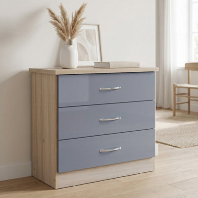 Seconique Nevada 3 Drawer Chest In Gloss Oak Effect Veneer Grey/Light