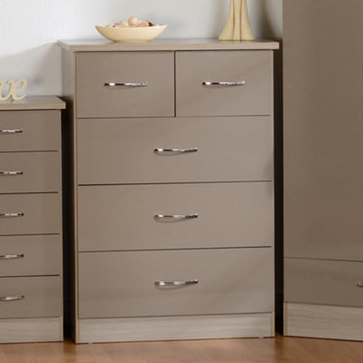 Seconique Nevada 3+2 Drawer Chest In Oyster Gloss Light Oak Effect Veneer from B&Q