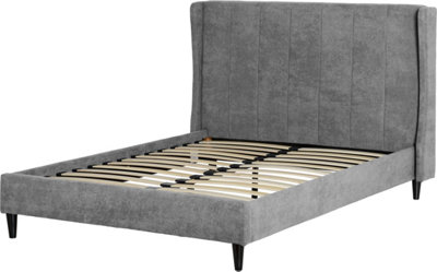 B&Q -  Amelia 5Ft Kingsize Bed Frame In Dark Grey Fabric With Elegant Winged Headboard