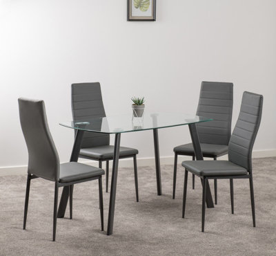 Seconique Abbey Dining SetClear Glass/grey/grey Faux Leather from B&Q