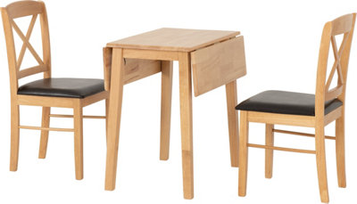 Seconique Mason Oak Varnish Drop Leaf Dining Set 2 Chairs Brown