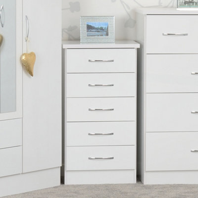 Seconique Nevada 5 Drawer Narrow Chest White Gloss from B&Q