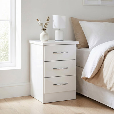 Seconique Nevada 3 Drawer Bedside In Gloss White