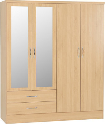 Seconique Nevada 4 Door 2 Drawer Mirrored Wardrobe In Sonoma Oak Effect Finish