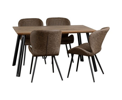 B&Q -  Quebec Straight Edge Dining SetMedium Oak Effect/black/brown Faux Leather