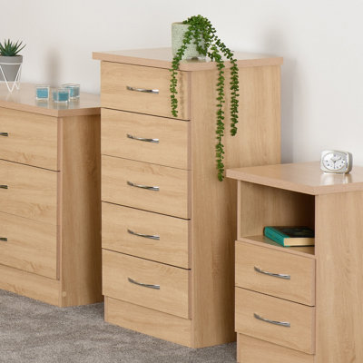Seconique Nevada 5 Drawer Narrow Chest Sonoma Oak Effect