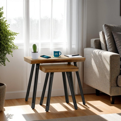 Seconique Black Quebec Wave Edge Nest Of Tables Oak Effect Medium
