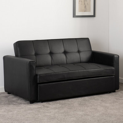 Seconique Astoria Sofa Bed In Faux Leather Contemporary And Minimalist Black