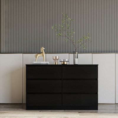 Seconique Malvern 6 Drawer Chest Recessed Handles Black