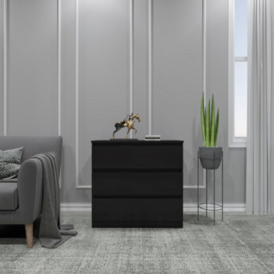 Seconique Malvern 3 Drawer Chest Recessed Handles Black