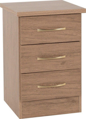 Seconique Nevada 3 Drawer Bedside Rustic Oak Effect Metal Handles And Runners