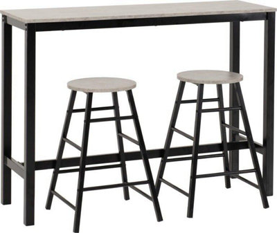 Seconique Athens Breakfast Bar Set Concrete Effect With Metal Legs Black