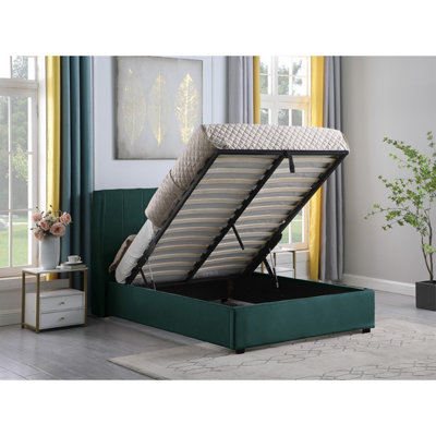 B&Q -  Amelia Plus 5Ft Kingsize Storage Lift Up Bed Green Velvet Fabric