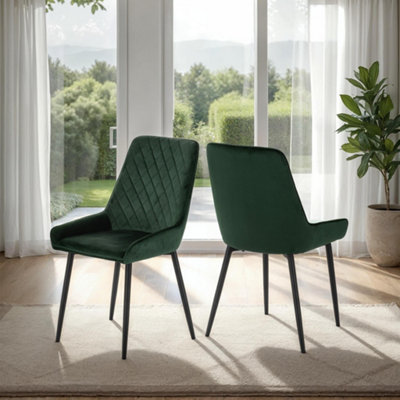 B&Q -  Avery Green Velvet Dining Chair X2 Velvet Fabric Priced Per Pair