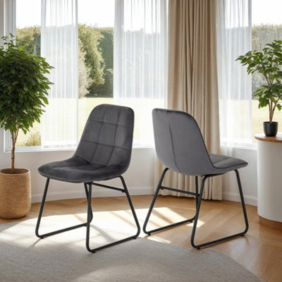 B&Q -  Lukas Chair Grey Dining Chair X2 Velvet Fabric Priced Per Pair