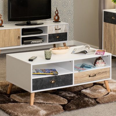 Seconique Nordic Coffee Table 2 Drawer White And Distressed Effect Finish from B&Q