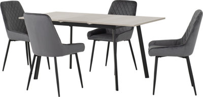 Seconique Avery Extending Dining Set In Oak Effect With Velvet Chairs Grey