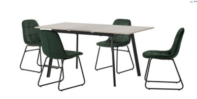 B&Q -  Avery Extending Dining Set In Grey Oak Effect With Lukas Green Velvet Chairs
