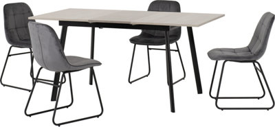 B&Q -  Avery Extending Dining Set In Grey Oak Effect With Grey Lukas Velvet Chairs