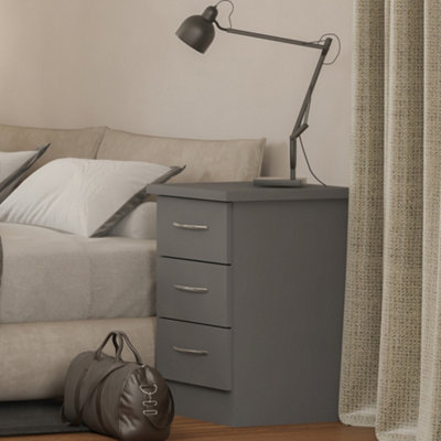 Seconique Nevada Bedside 3 Drawer 3D Effect Grey