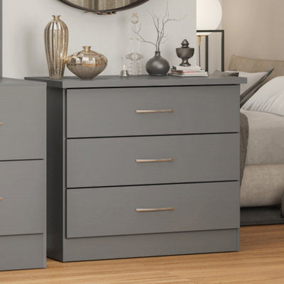 Seconique Nevada 3 Drawer Chest Of Drawers 3D Effect Grey