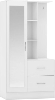 Seconique Nevada Mirrored Open Shelf Wardrobe White Gloss Finish from B&Q