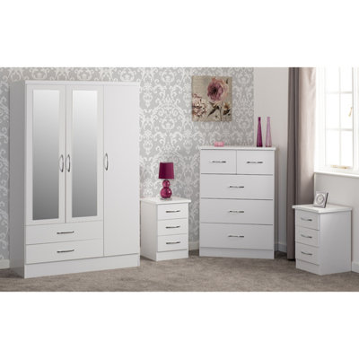 Seconique Nevada 3 Door 2 Drawer Mirrored Wardrobe Set Gloss 2 Man Del White