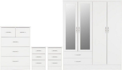 Seconique Nevada 4 Door 2 Drawer Mirrored Wardrobe Set Gloss 2 Man Del White