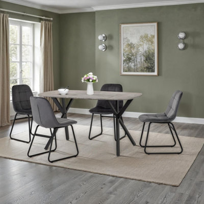 Seconique Athens Concrete Effect Rectangular Dining Set With Grey Velvet Chairs from B&Q