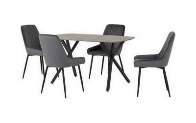 Seconique Athens Dining Set Concrete Effect With Velvet Chairs Grey