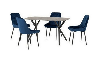 Seconique Athens Rectangular Dining Set With Avery ChairsConcrete Effect/black/sapphire Blue Velvet from B&Q