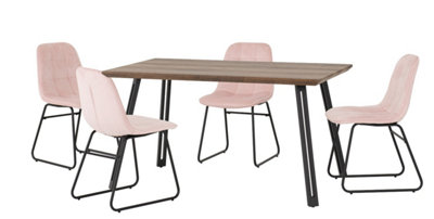 Seconique Pink Quebec Straight Edge Dining Set Oak Effect With Lukas Chairs Medium