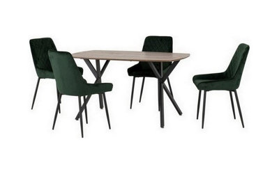 Seconique Athens Rectangular Oak Effect Dining Table Set With 4 Avery Emerald Chairs Green