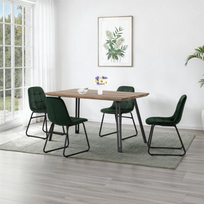 Seconique Green Quebec Straight Edge Dining Set Oak Effect With Lukas Chairs Medium