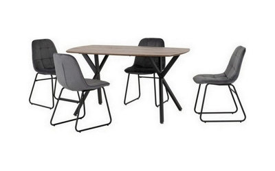 B&Q -  Athens Rectangular Dining Set With Lukas ChairsMedium Oak Effect/black/grey Velvet