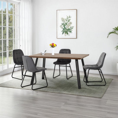 Seconique Quebec Straight Edge Dining Set Medium Oak Effect With Lukas Chairs Grey