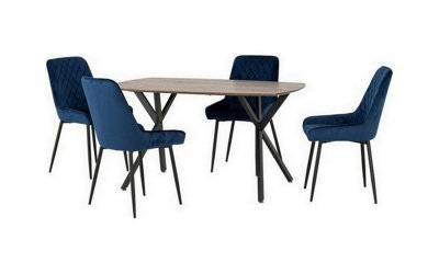 Seconique Athens Rectangular Dining Set With Avery ChairsMedium Oak Effect/black/sapphire Blue Velvet from B&Q