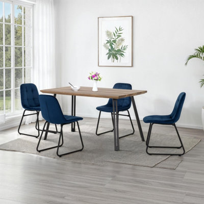 Seconique Blue Quebec Straight Edge Dining Set Oak Effect With Lukas Chairs Medium