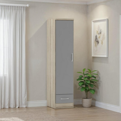 Seconique Nevada 1 Door 1 Drawer Wardrobe Grey Gloss And Oak Effect from B&Q