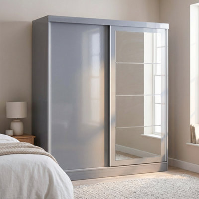 Seconique Nevada 2 Door Sliding Wardrobe With Mirror In Gloss Finish Grey