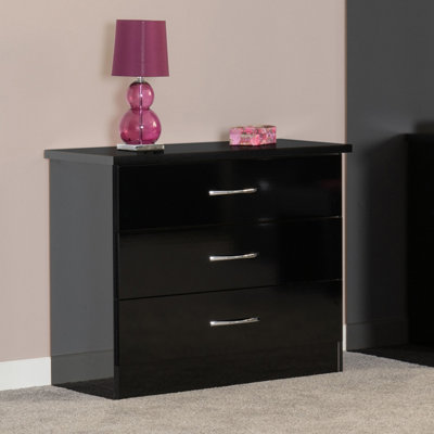 Seconique Nevada 3 Drawer Chest In Black Gloss Finish from B&Q