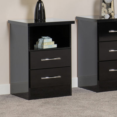 Seconique Nevada 2 Drawer Bedside In Black Gloss Finish from B&Q