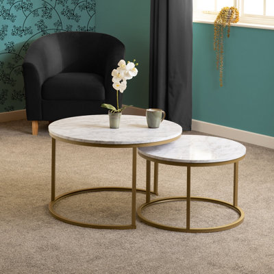 Seconique Dallas Round Coffee Table Set In Marble Effect And Gold Tone Metal Finish from B&Q