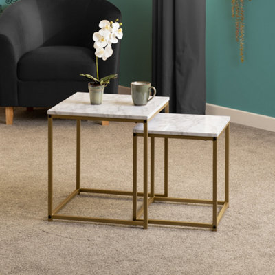 Seconique Dallas Nest Of Two Tables Marble Effect And Gold Tone Metal Finish from B&Q