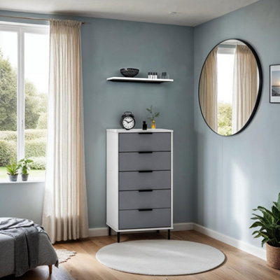 Seconique Madrid 5 Drawer Chest Of Drawers In Grey And White Gloss Finish from B&Q
